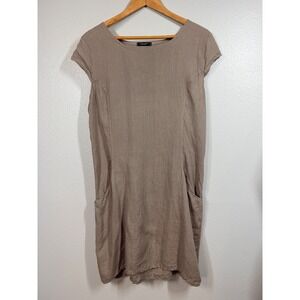 Lungo L'Arno Shift Dress Women L Taupe Linen Cap Sleeve Made In Italy